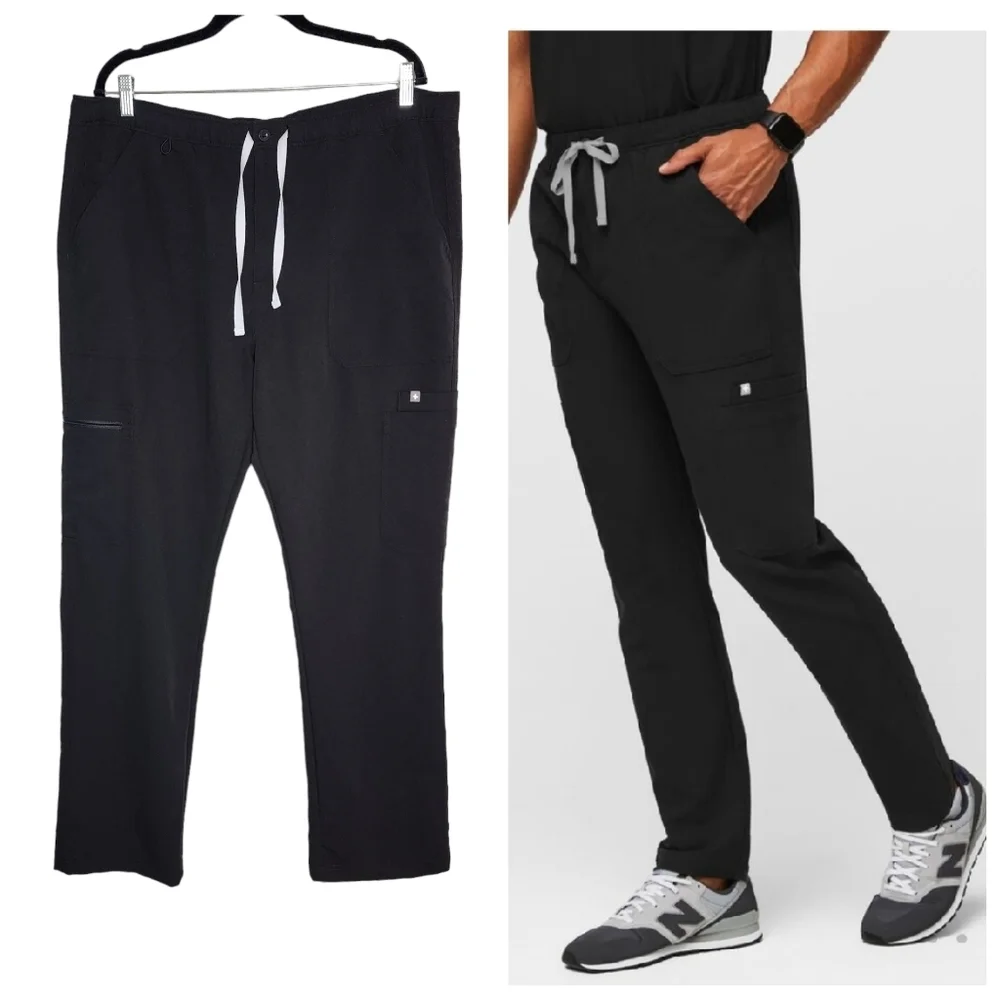 Figs Cairo™ Cargo Black Scrub Pants. Men's size XXL.